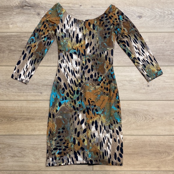 Rene Ruiz 3/4 Sleeve Animal Print Bodycon Mini Dress - Picture 5 of 11